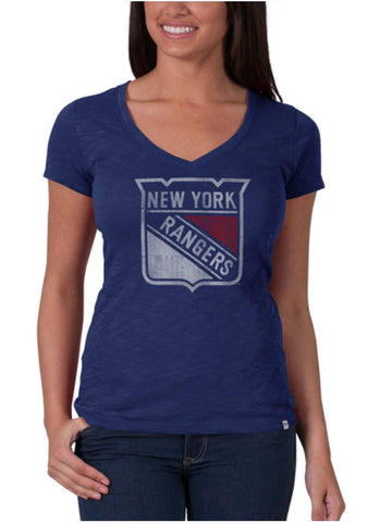 New York Rangers 47 Brand Women Bleacher Blue V-Neck Scrum T-Shirt - Sporting Up