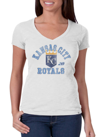 Kansas City Royals 47 Brand Women White Wash V-Neck Scrum T-Shirt - Sporting Up