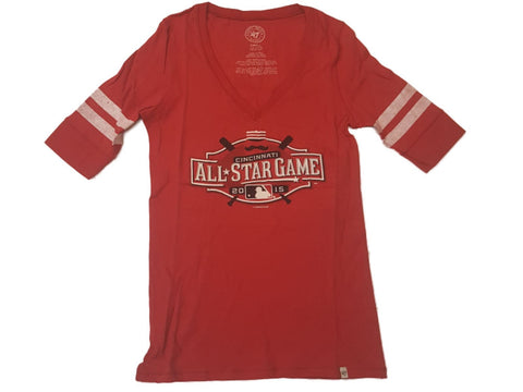2015 MLB All-Star Game Cincinnati 47 Brand Women Red 1/2 Sleeve V-Neck T-Shirt - Sporting Up