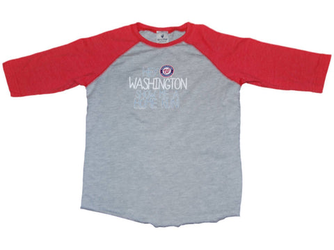 Shop Washington Nationals SAAG Youth Girls Gray Red 3/4 Sleeve Baseball T-Shirt - Sporting Up