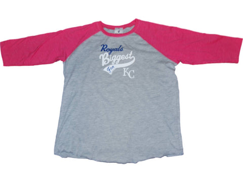 Kansas City Royals SAAG Youth Girls Gray Pink 3/4 Sleeve Baseball T-Shirt - Sporting Up