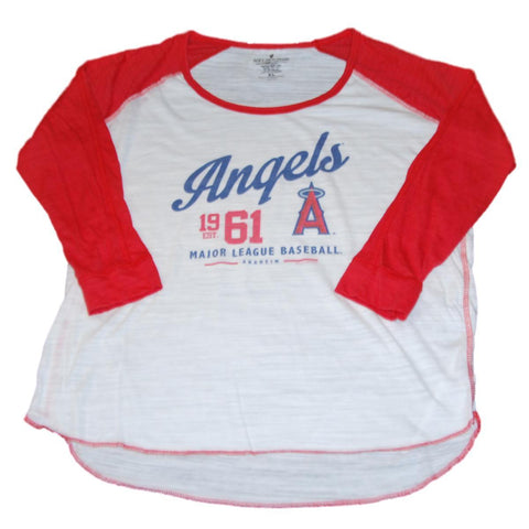 Los Angeles Angels SAAG Women White Red 3/4 Sleeve Tri-Blend T-Shirt - Sporting Up