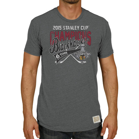 Chicago Blackhawks Retro Brand 2015 Stanley Cup Champs 6 Time Gray T-Shirt - Sporting Up