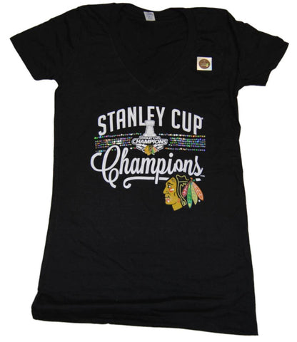 Chicago Blackhawks 2015 Stanley Cup Champs Women Sequin SAAG T-Shirt - Sporting Up
