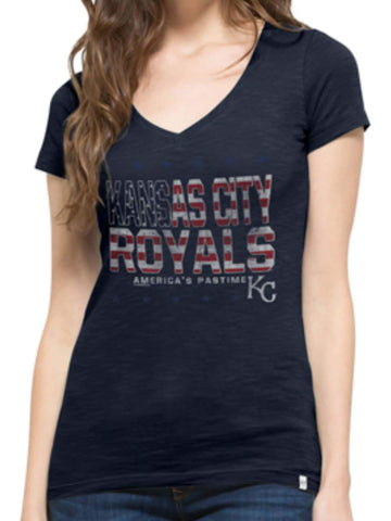 Kansas City Royals 47 Brand Women Navy American Flag V-Neck Scrum T-Shirt - Sporting Up