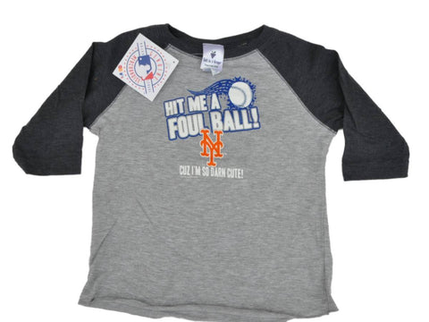 New York Mets SAAG Toddler Gray Two Tone 3/4 Sleeve Hit Me a Foul T-Shirt - Sporting Up