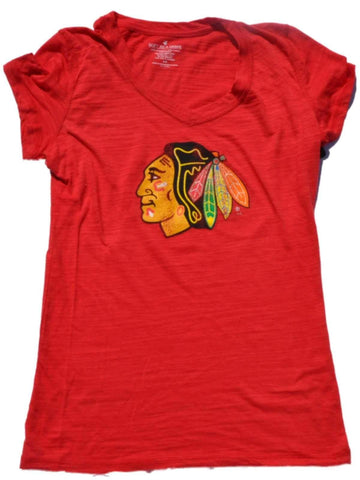 Chicago Blackhawks SAAG Women Red Lightweight Tri-Blend V-Neck T-Shirt - Sporting Up
