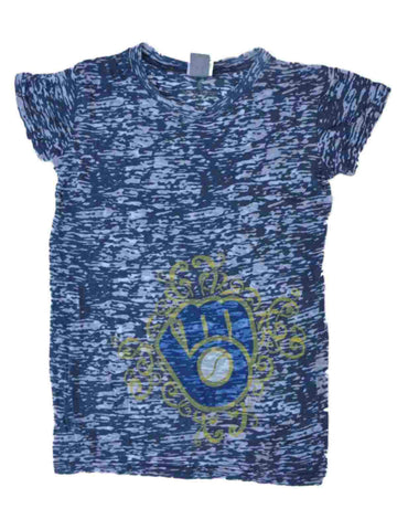 Milwaukee Brewers SAAG JUNIOR WOMEN'S Navy Burnout Lightweight T-Shirt - Sporting Up