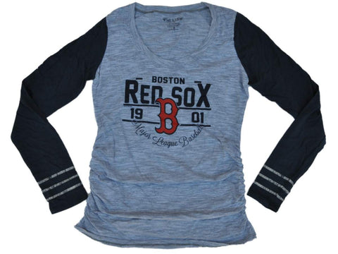 Boston Red Sox SAAG Women Maternity Gray Navy Tri-Blend Long Sleeve T-Shirt - Sporting Up