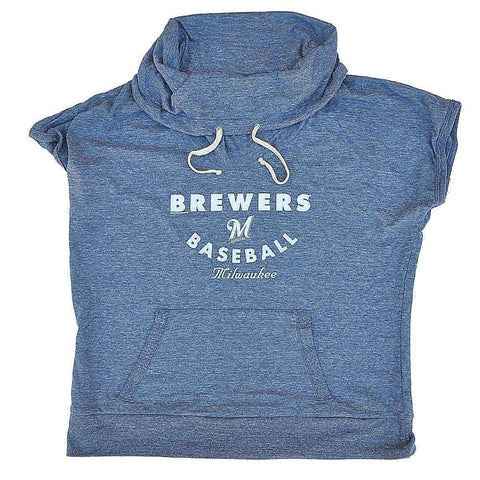 Milwaukee Brewers SAAG Women Blue Gray Tri-Blend Funnel Neck T-Shirt - Sporting Up