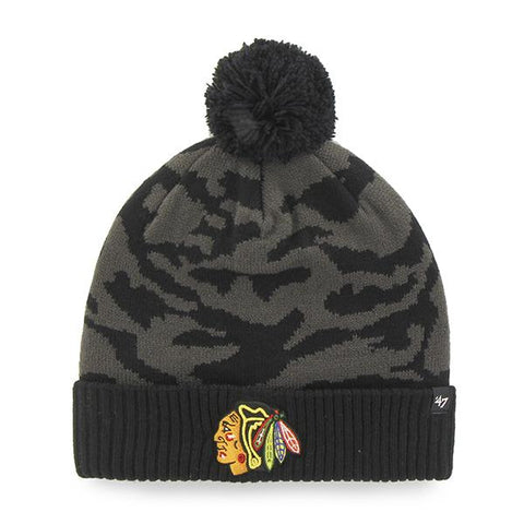 Chicago Blackhawks 47 Brand Charcoal Black Twenty Nine Cuffed Beanie Hat Cap - Sporting Up