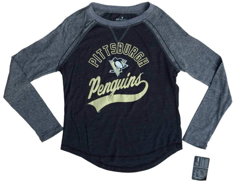 Shop Pittsburgh Penguins SAAG Women Charcoal Gray Triblend LS Baseball T-Shirt - Sporting Up