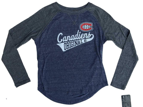 Montreal Canadiens SAAG Women Navy Gray Original 6 LS Baseball T-Shirt - Sporting Up