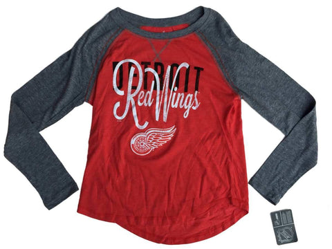 Detroit Red Wings SAAG Women Red Gray Triblend LS Baseball T-Shirt - Sporting Up
