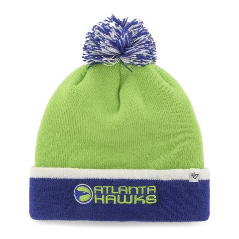 Shop Atlanta Hawks 47 Brand Lime Green Blue Baraka Retro 1970 Poofball Beanie Hat Cap - Sporting Up