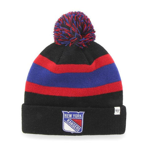 New York Rangers 47 Brand Black Breakaway Knit Cuffed Poofball Beanie Hat Cap - Sporting Up