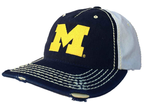 Michigan Wolverines Retro Brand Navy Beige Stitched Worn Style Snapback Hat Cap - Sporting Up