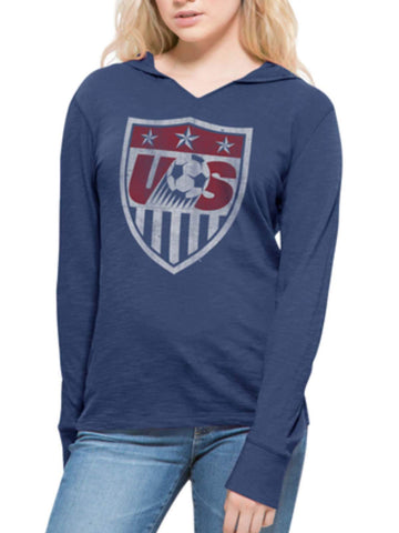 Shop USA United States Soccer Team 47 Brand Women Blue Primetime Hood LS T-Shirt - Sporting Up
