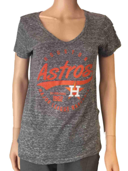 Houston Astros SAAG Women Gray Loose Soft Baseball V-Neck T-Shirt