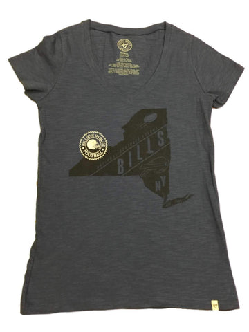 Shop Buffalo Bills 47 Brand Women Blue New York State Logo V-Neck Scrum T-Shirt (S) - Sporting Up