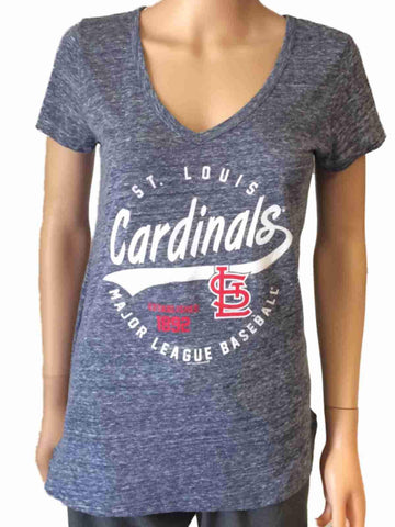 St. Louis Cardinals SAAG Women Navy Loose Soft Baseball V-Neck T-Shirt - Sporting Up