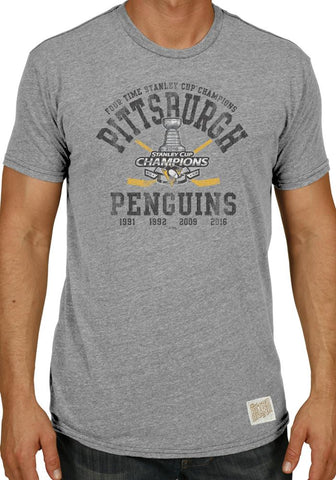 Shop Pittsburgh Penguins 2016 4 Time Stanley Cup Champions Trophy Tri-Blend T-Shirt - Sporting Up