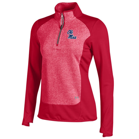 Shop Ole Miss Rebels Under Armour WOMEN Red Infrared 1/4 Zip ColdGear Pullover - Sporting Up