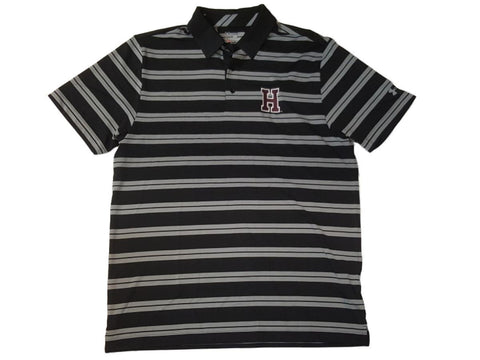 Harvard Crimson Under Armour Heatgear Black Gray Stripe SS Golf Polo T-Shirt (L) - Sporting Up