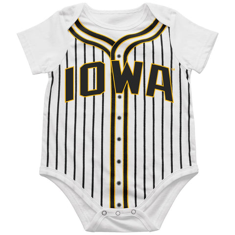 Iowa Hawkeyes BABY INFANT White Black Striped Baseball Style One Piece Outfit - Sporting Up