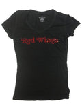 Detroit Red Wings SAAG WOMEN Black Sequin Burnout SS V-Neck T-Shirt - Sporting Up