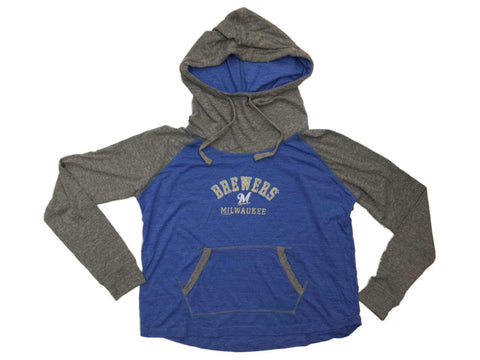 Shop Milwaukee Brewers SAAG WOMEN Light Blue LS Funnel Neck Hooded T-Shirt - Sporting Up