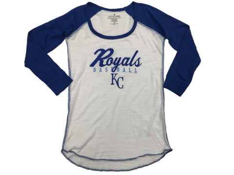 Kansas City Royals SAAG WOMENS White & Blue 3/4 Sleeve Burnout T-Shirt - Sporting Up