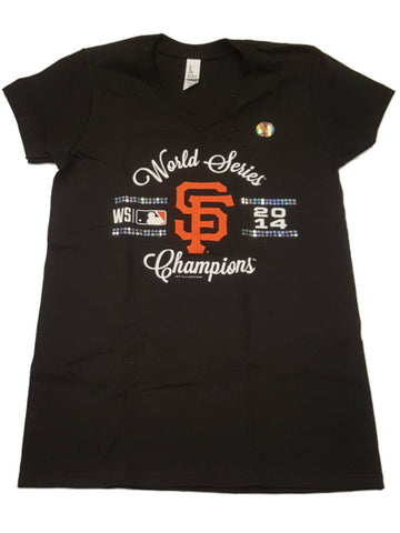 Shop San Francisco Giants SAAG WOMEN 2014 World Series Sequin Logo V-Neck Shirt - Sporting Up