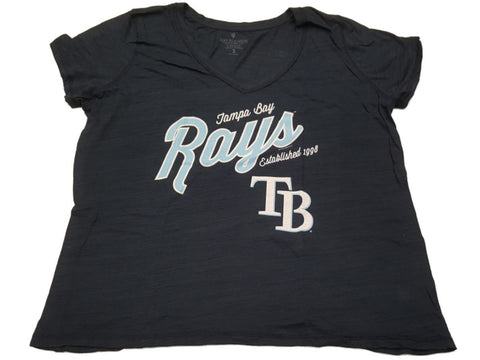 Tampa Bay Rays SAAG WOMENS Navy Blue Plus Size Burnout V-Neck T-Shirt - Sporting Up