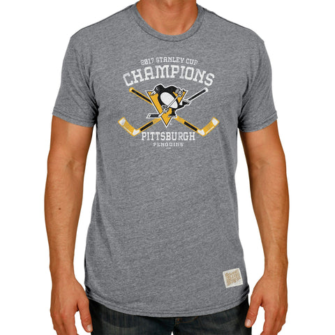 Shop Pittsburgh Penguins 2017 Stanley Cup Champions Hockey Sticks Gray T-Shirt - Sporting Up