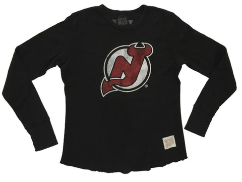 Shop New Jersey Devils Retro Brand WOMEN Black Waffled Long Sleeve T-Shirt - Sporting Up