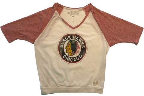 Shop Chicago Blackhawks Retro Brand WOMEN Vintage Logo 1/2 Sleeve Tapered Shirt - Sporting Up