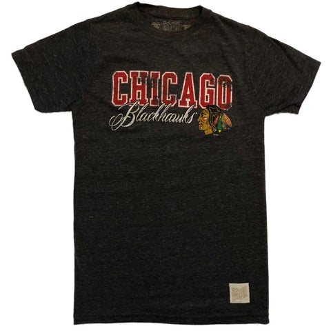 Chicago Blackhawks Retro Brand Charcoal Gray Faded Logo SS Crew T-Shirt - Sporting Up