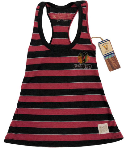 Shop Chicago Blackhawks Retro Brand WOMENS Striped Burnout Racerback Tank Top (XS) - Sporting Up