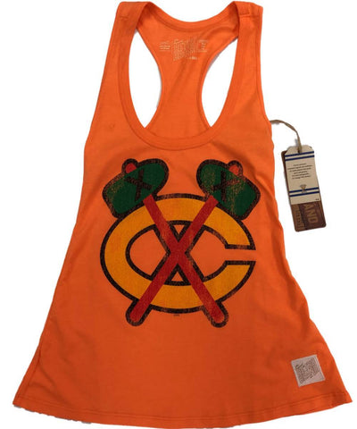 Shop Chicago Blackhawks Retro Brand WOMENS Neon Orange Racerback Tank Top (XS) - Sporting Up