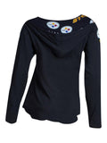 Pittsburgh Steelers Concepts Sport WOMEN'S Black Slide LS Hooded T-Shirt - Sporting Up