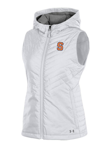 Shop Syracuse Orange Under Armour WOMEN'S White Storm Fitted Hooded Puffer Vest - Sporting Up