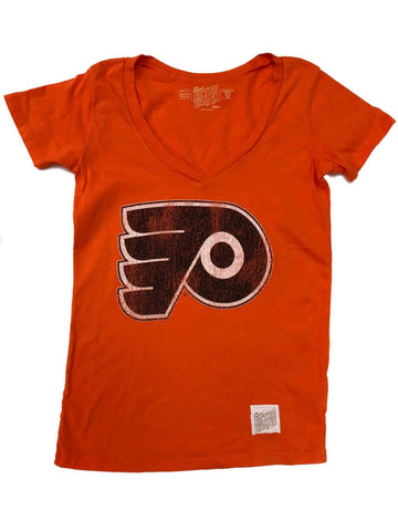 Philadelphia Flyers Retro Brand WOMEN Orange Flying P V-Neck Cotton T-Shirt - Sporting Up