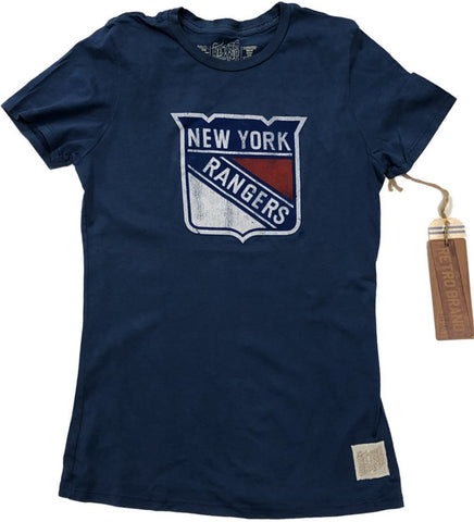 Shop New York Rangers Retro Brand WOMEN Blue Cotton Capped Sleeve Fitted T-Shirt - Sporting Up