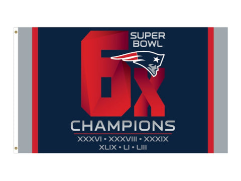 Shop New England Patriots 2019 Super Bowl LIII 6-Time Champions Deluxe Flag (3' x 5') - Sporting Up