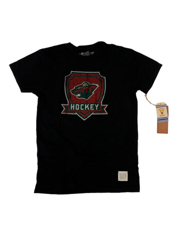 Shop Minnesota Wild Retro Brand Black with Distressed Logo Short Sleeve T-Shirt - Sporting Up