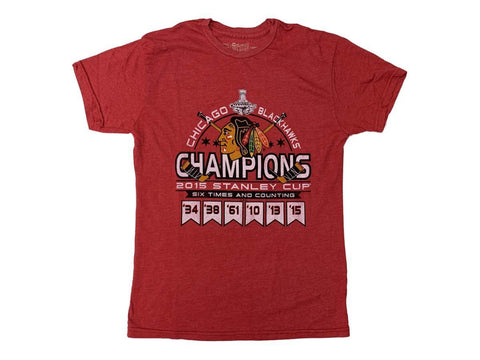 Shop Chicago Blackhawks 6-Time 2015 Stanley Cup Champions Red Short Sleeve T-Shirt - Sporting Up