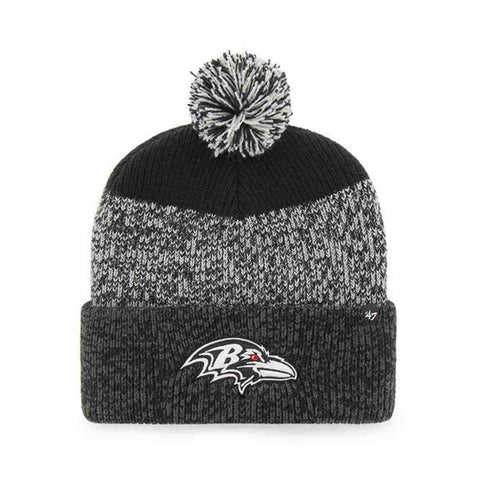 Shop Baltimore Ravens '47 Brand "Static" Thick Knit Cuffed Poofball Beanie Hat Cap - Sporting Up