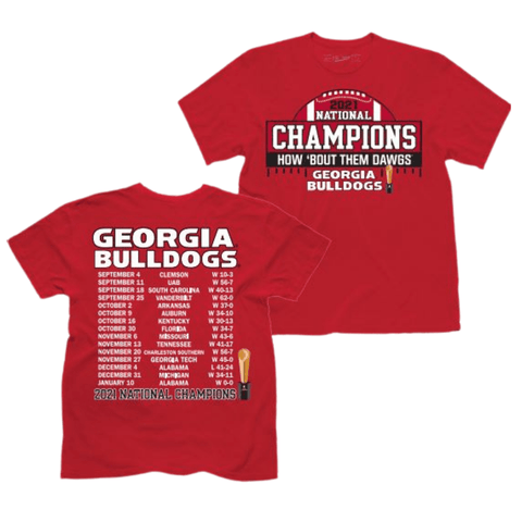 Shop The Victory Georgia Bulldogs 2021 National Champions Season Scores T-Shirt - Sporting Up