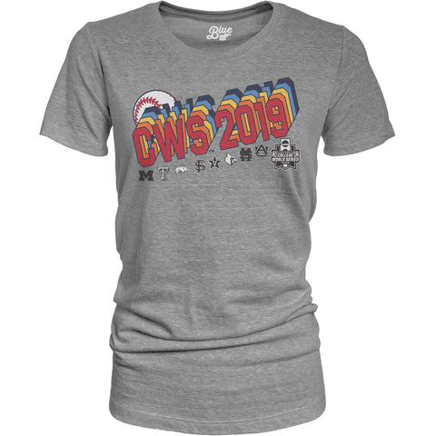 2019 Men's College World Series CWS 8 Team WOMEN'S Tri-Blend Gray T-Shirt - Sporting Up